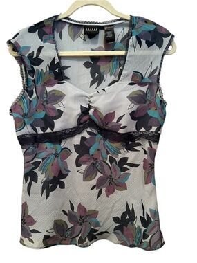 Sheer Dark Floral Blouse Lace Romantic Whimsigoth Flirty Top Sz 12